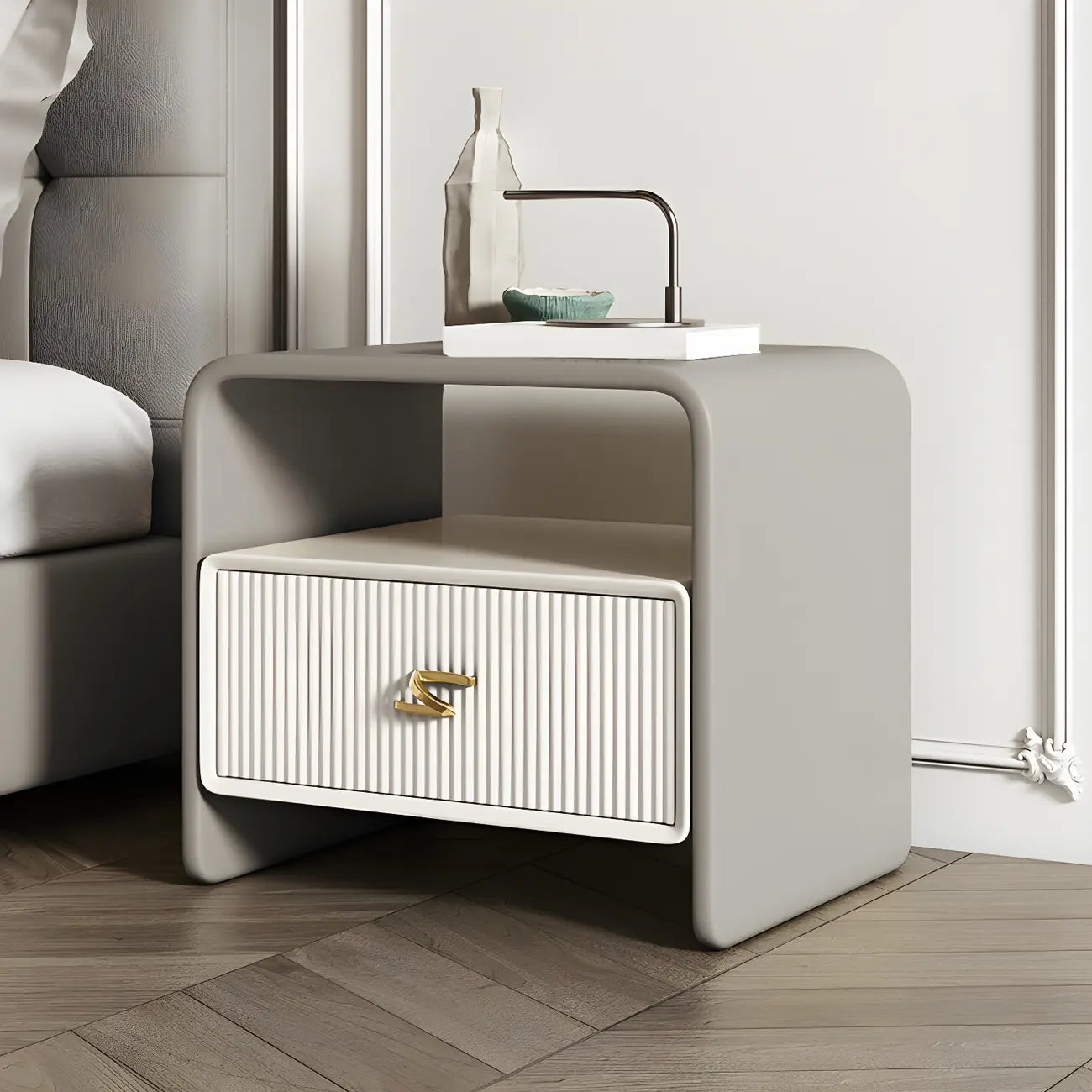 Morandi Narrow Open Back Leather Wood Nightstand