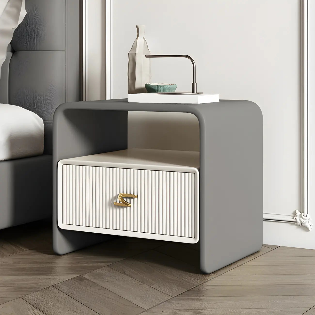 Morandi Narrow Open Back Leather Wood Nightstand