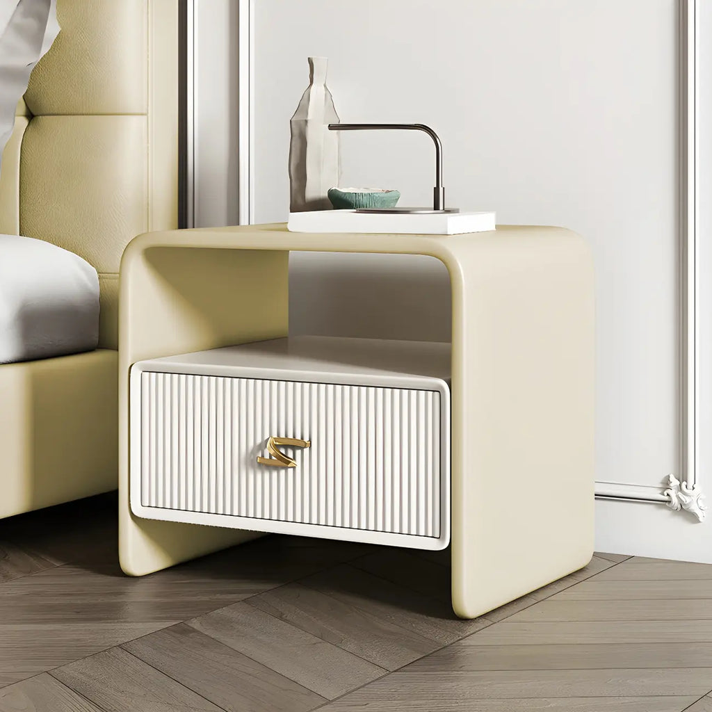 Morandi Narrow Open Back Leather Wood Nightstand