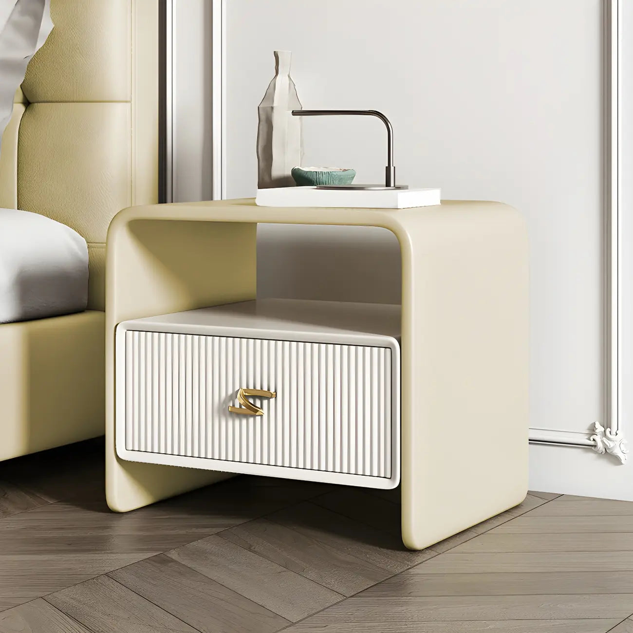 Morandi Narrow Open Back Leather Wood Nightstand