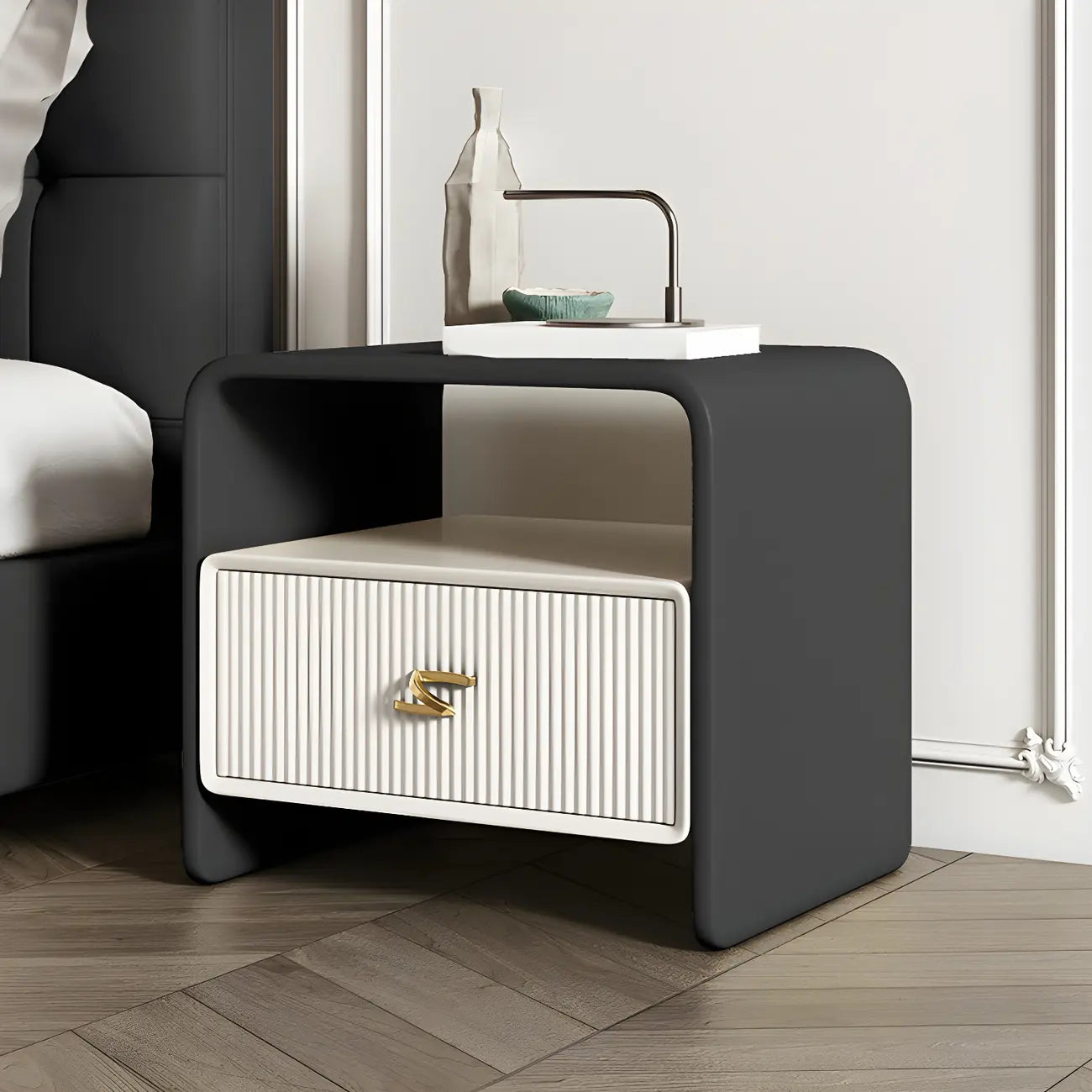 Morandi Narrow Open Back Leather Wood Nightstand