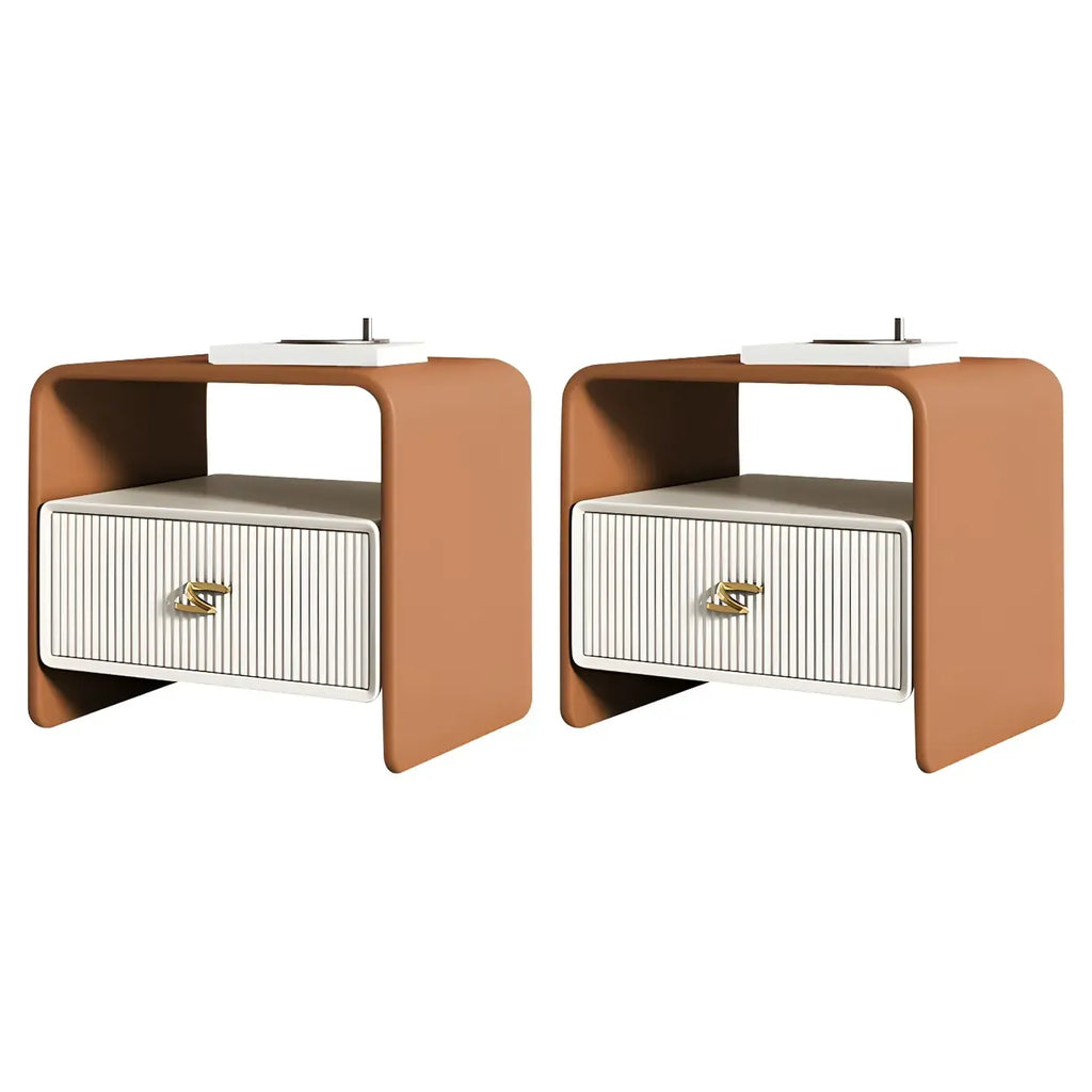 Morandi Narrow Open Back Leather Wood Nightstand