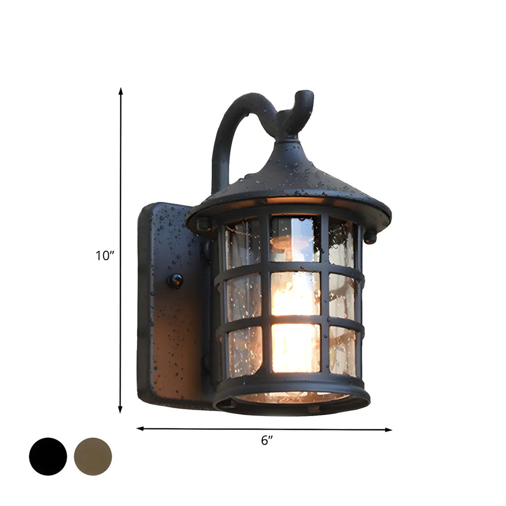 Rustic Black Metal Glass Lantern Outdoor Wall Light