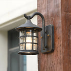 Rustic Black Metal Glass Lantern Outdoor Wall Light