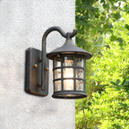 Rustic Black Metal Glass Lantern Outdoor Wall Light