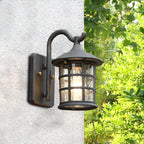 Rustic Black Metal Glass Lantern Outdoor Wall Light