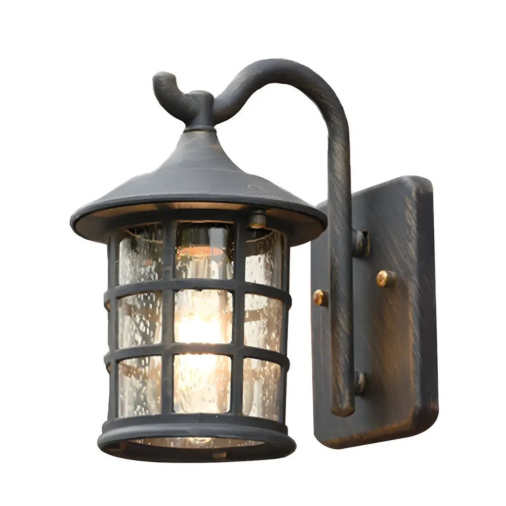 Rustic Black Metal Glass Lantern Outdoor Wall Light