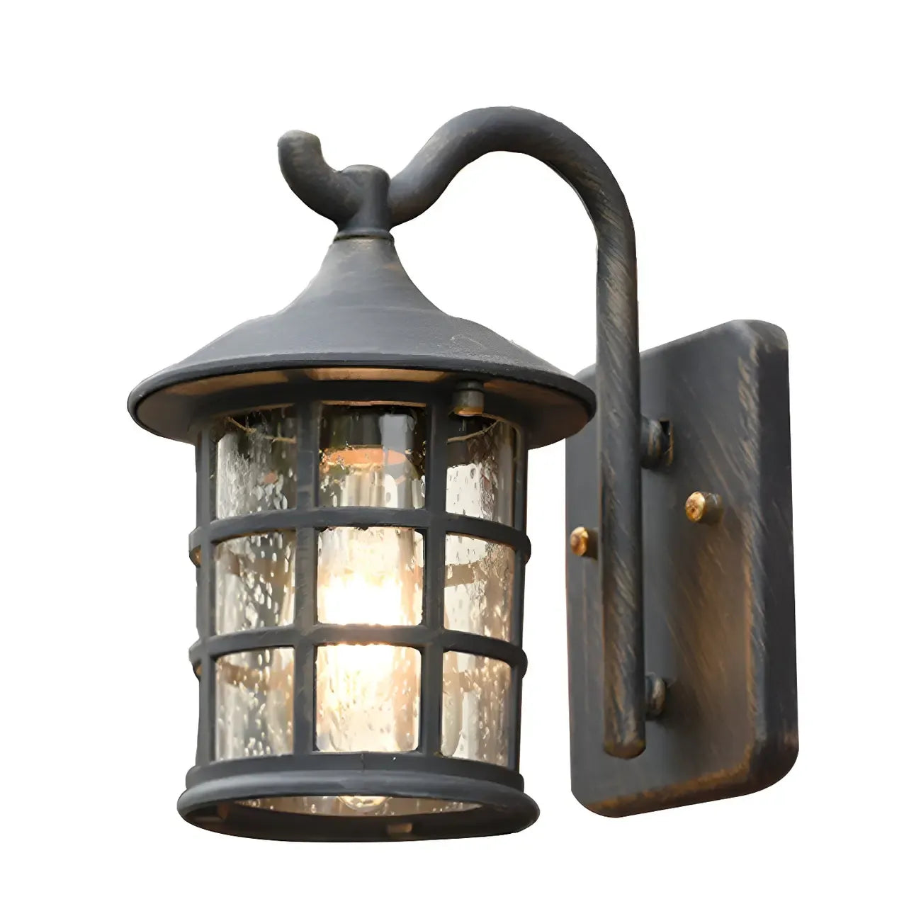 Rustic Black Metal Glass Lantern Outdoor Wall Light