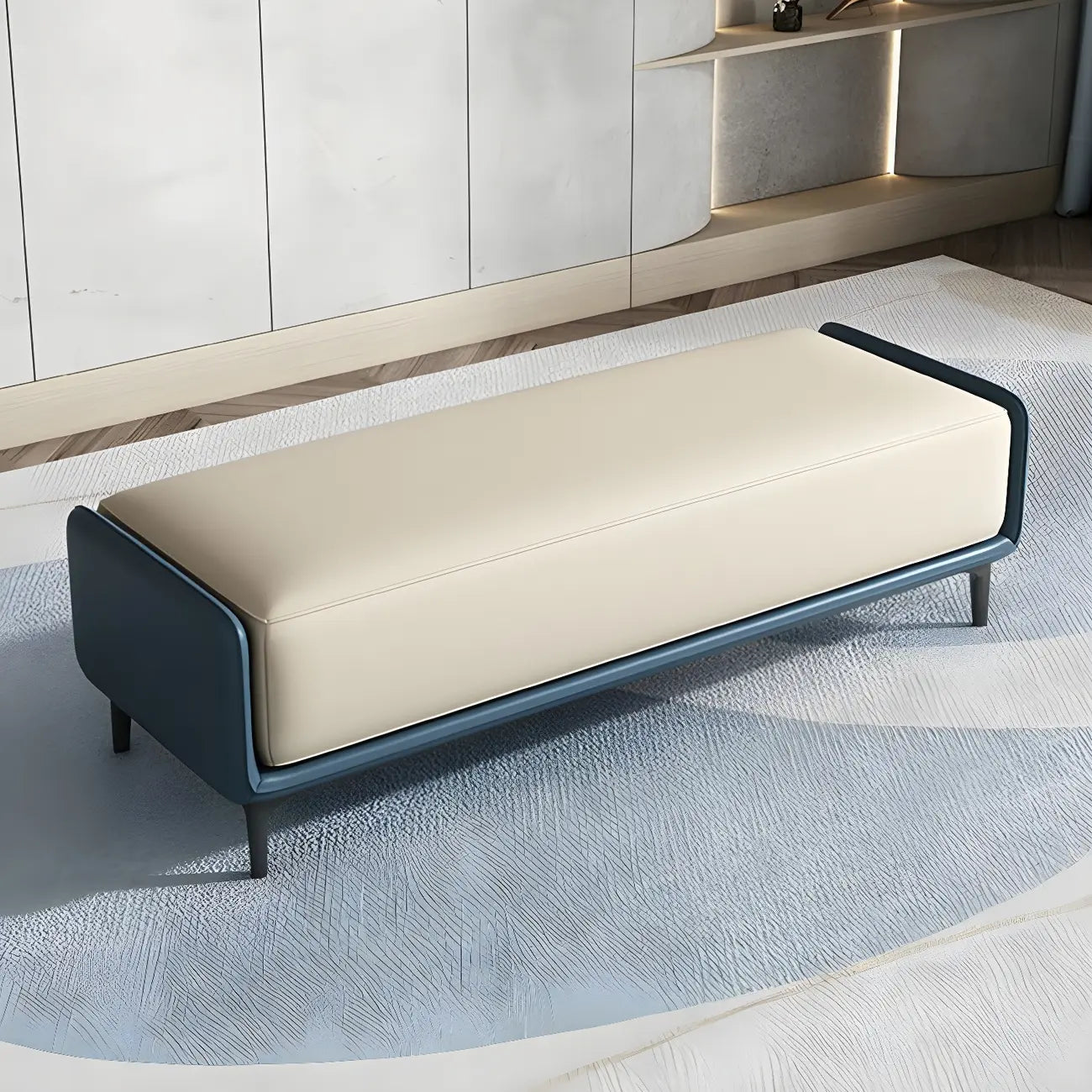 15 Wide Upholstered Rectangle Leather Bedroom Bench with Storage
