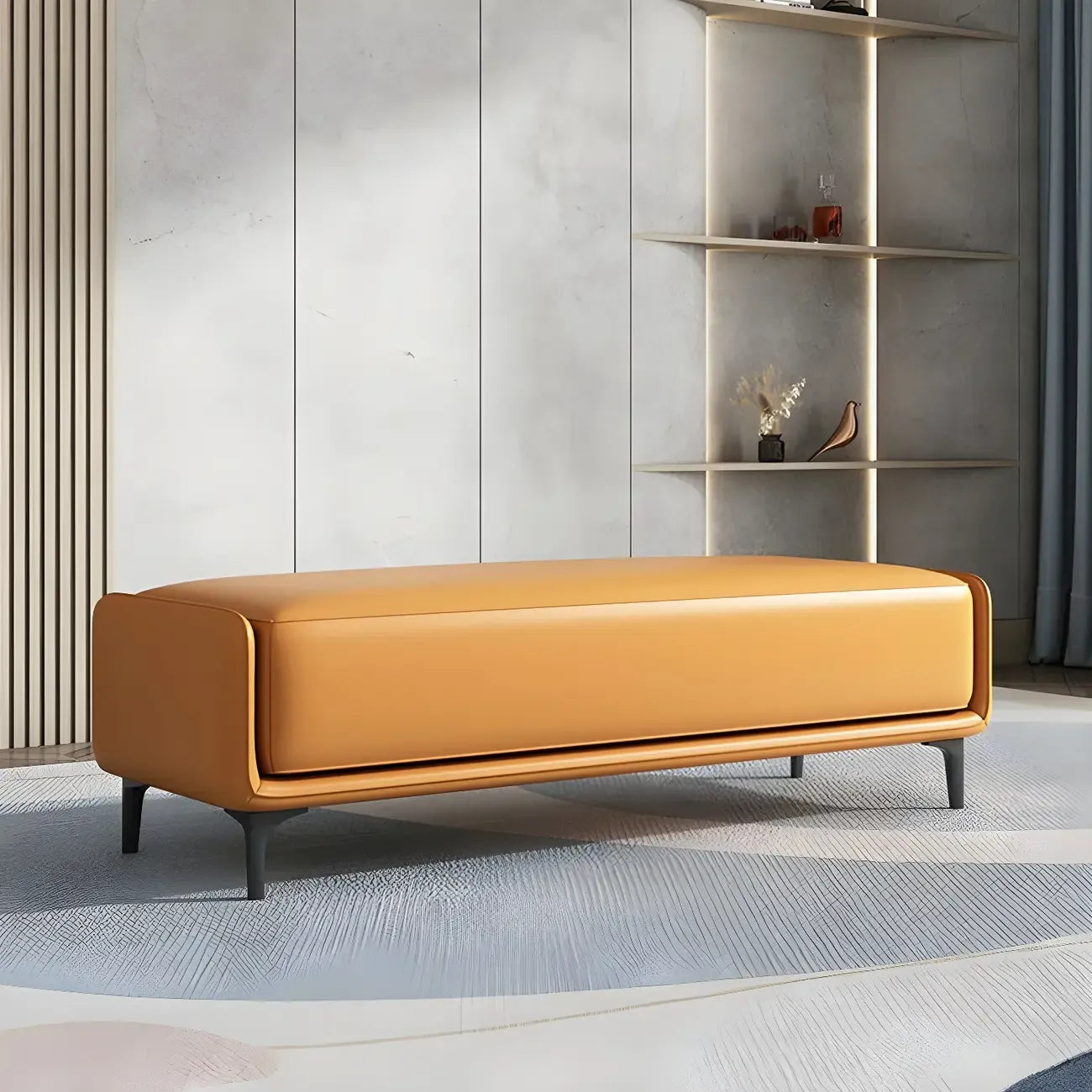 15 Wide Upholstered Rectangle Leather Bedroom Bench with Storage