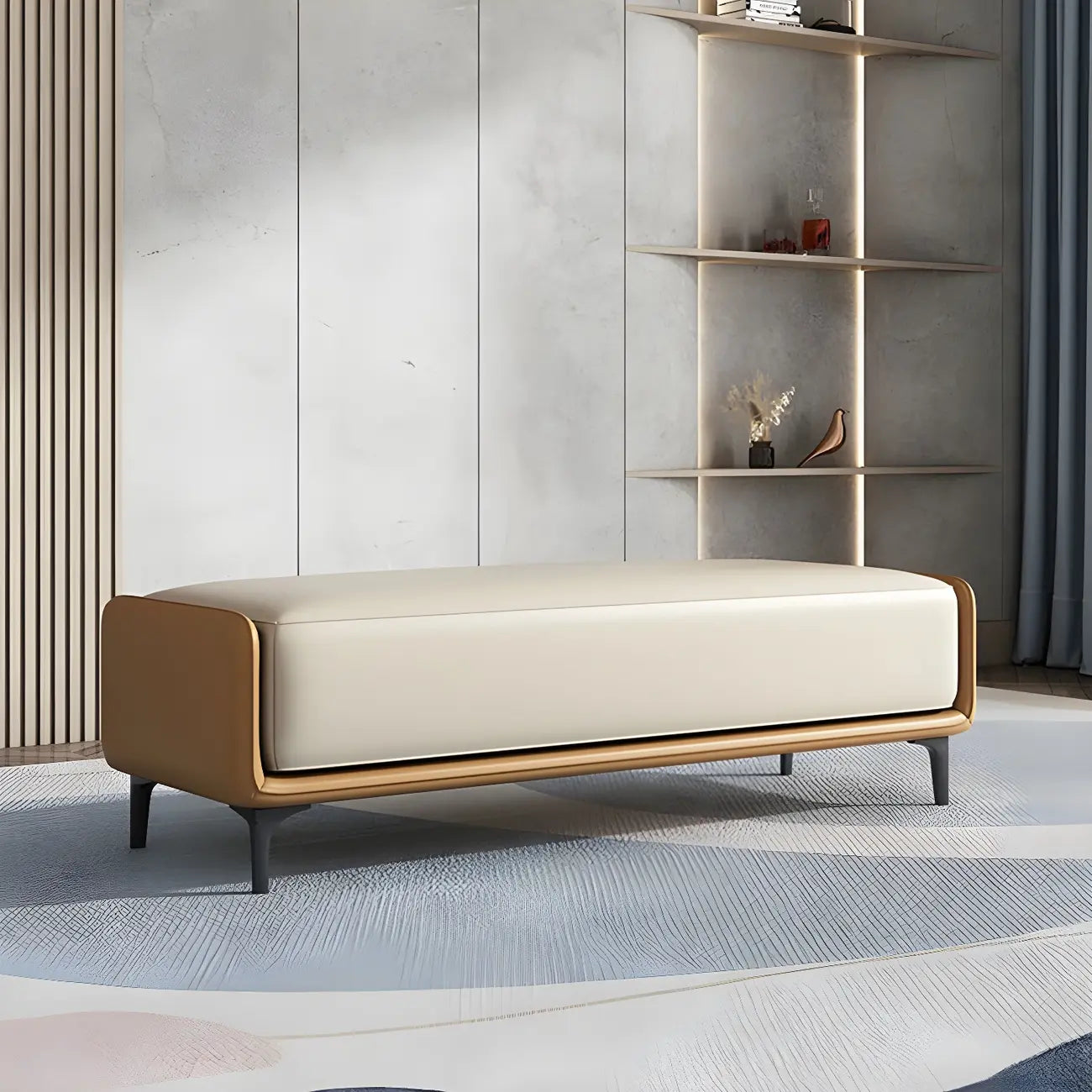 15 Wide Upholstered Rectangle Leather Bedroom Bench with Storage