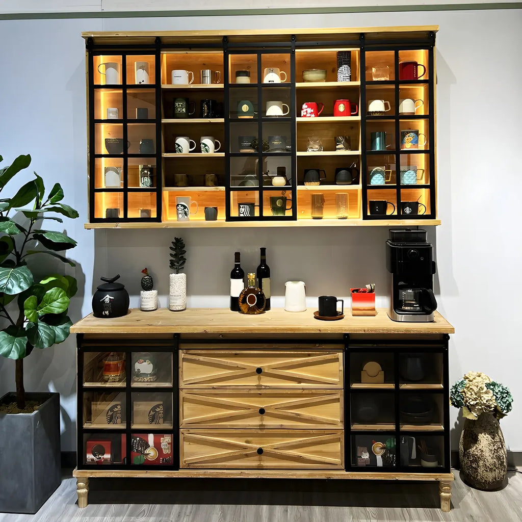 Natural Wall Mount LED Wooden Open Storage Display Cabinet