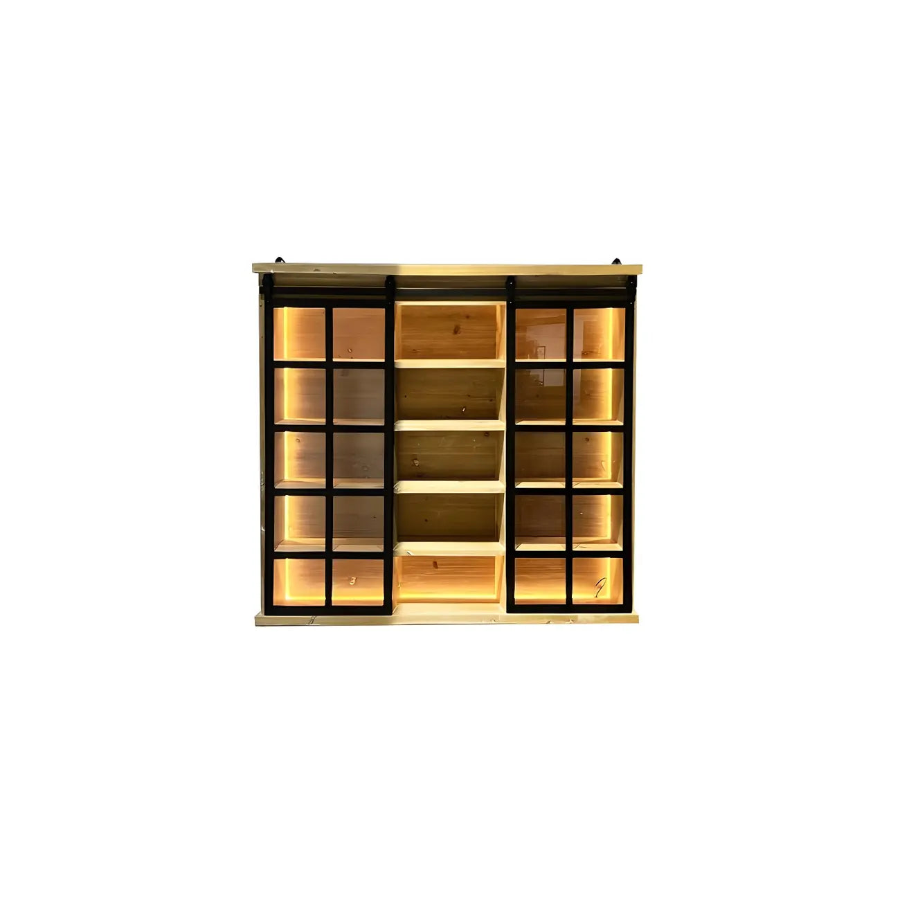 Natural Wall Mount LED Wooden Open Storage Display Cabinet