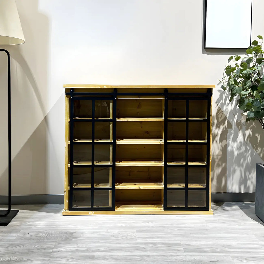 Natural Wall Mount LED Wooden Open Storage Display Cabinet