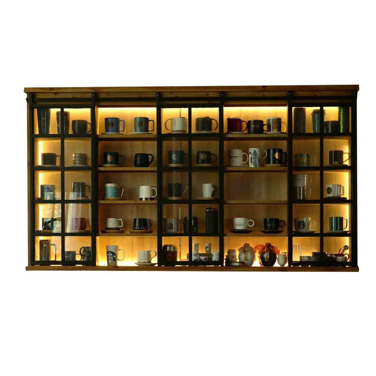 Natural Wall Mount LED Wooden Open Storage Display Cabinet