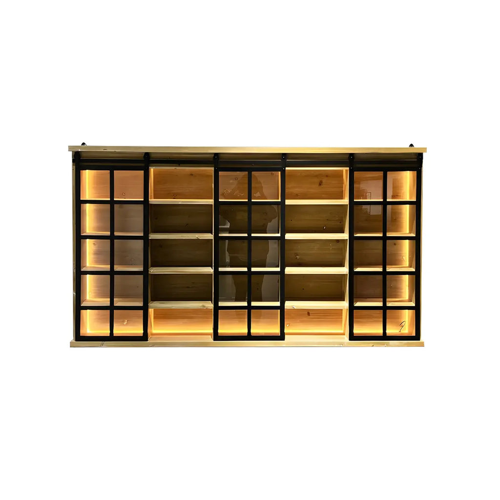 Natural Wall Mount LED Wooden Open Storage Display Cabinet