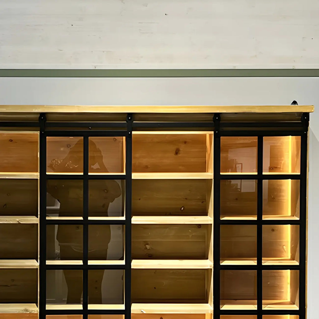 Natural Wall Mount LED Wooden Open Storage Display Cabinet
