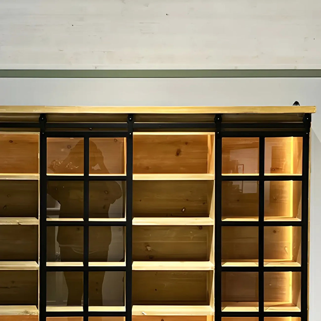 Natural Wall Mount LED Wooden Open Storage Display Cabinet