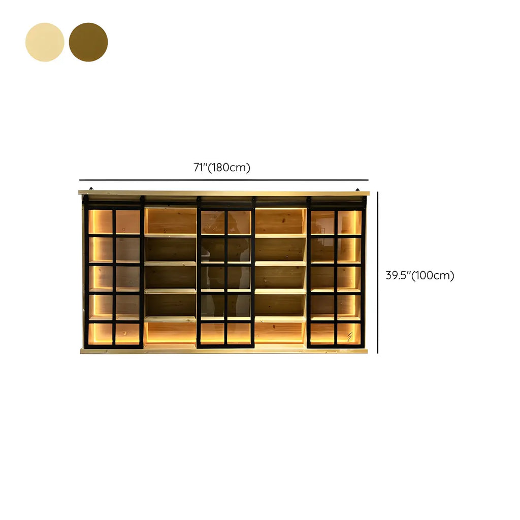 Natural Wall Mount LED Wooden Open Storage Display Cabinet