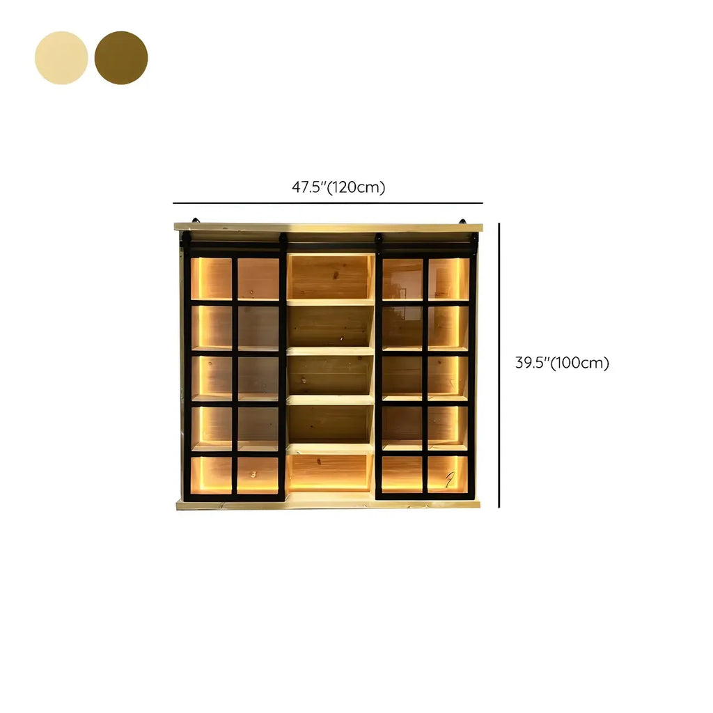 Natural Wall Mount LED Wooden Open Storage Display Cabinet
