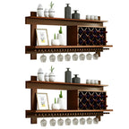 Pine Wooden Wall-Mounted Display Open Wine Bottle & Glass Rack