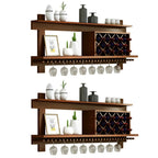 Pine Wooden Wall-Mounted Display Open Wine Bottle & Glass Rack