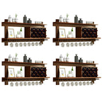 Pine Wooden Wall-Mounted Display Open Wine Bottle & Glass Rack