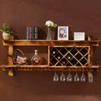 Pine Wooden Wall-Mounted Display Open Wine Bottle & Glass Rack