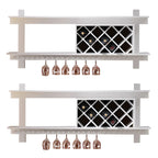 Pine Wooden Wall-Mounted Display Open Wine Bottle & Glass Rack