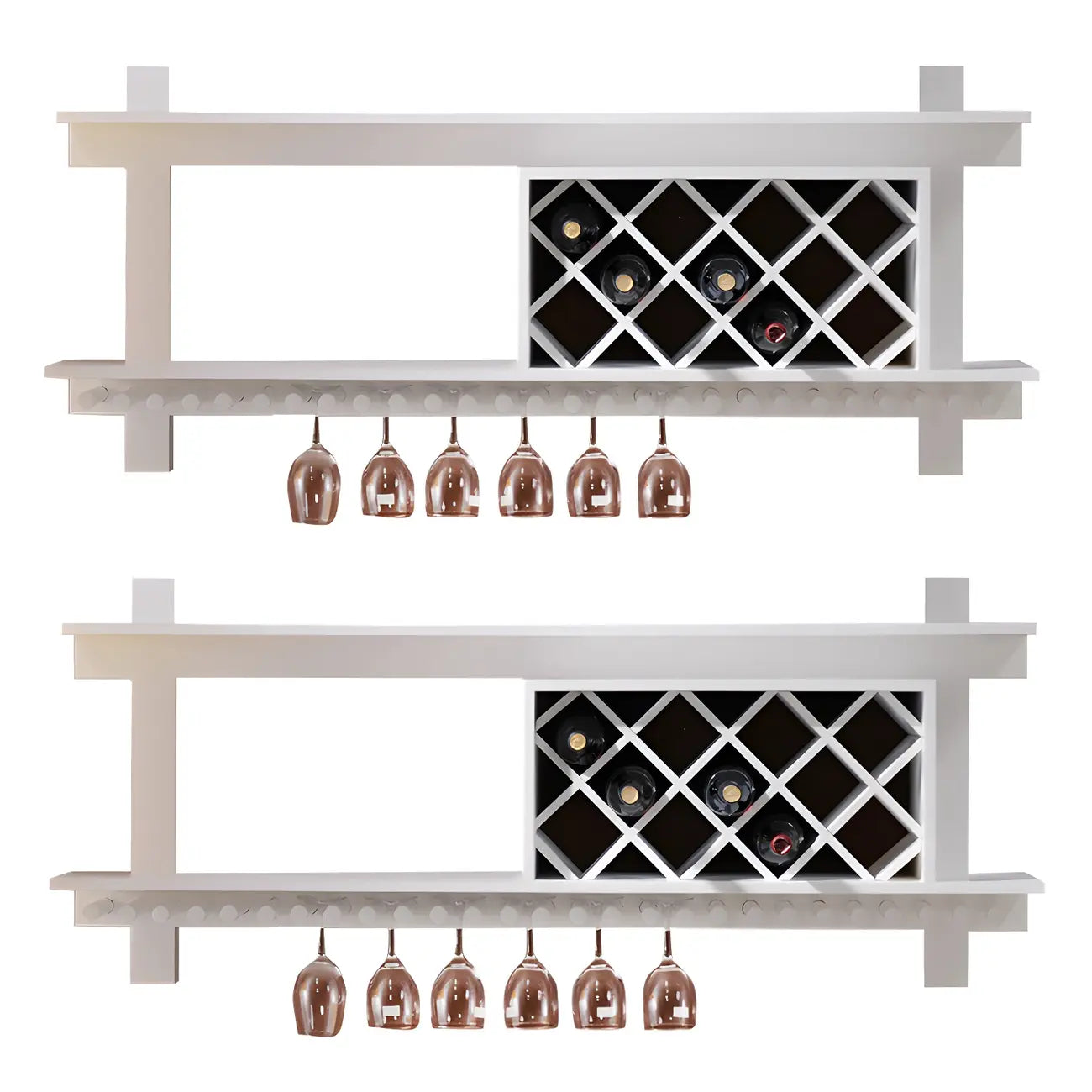 Pine Wooden Wall-Mounted Display Open Wine Bottle & Glass Rack