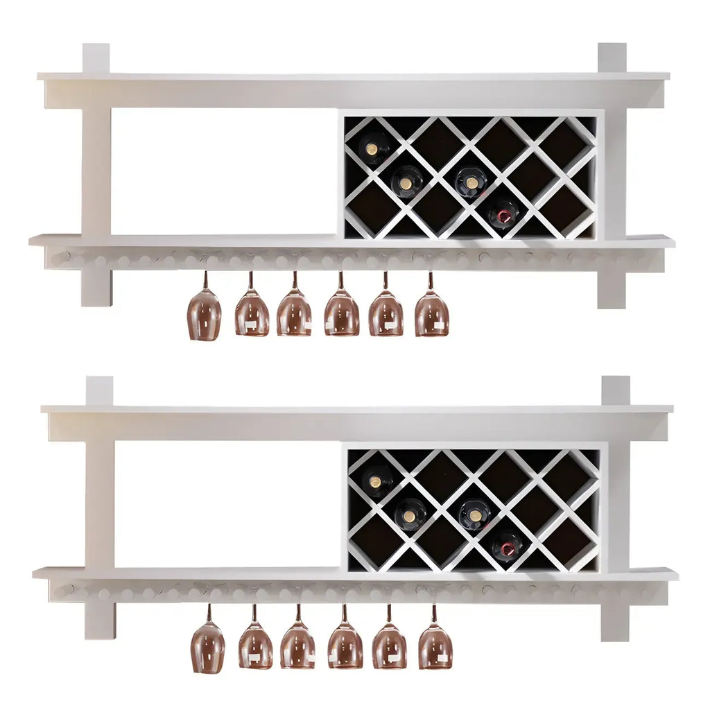 Pine Wooden Wall-Mounted Display Open Wine Bottle & Glass Rack