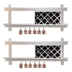 Pine Wooden Wall-Mounted Display Open Wine Bottle & Glass Rack