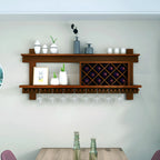 Pine Wooden Wall-Mounted Display Open Wine Bottle & Glass Rack