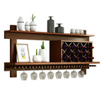 Pine Wooden Wall-Mounted Display Open Wine Bottle & Glass Rack