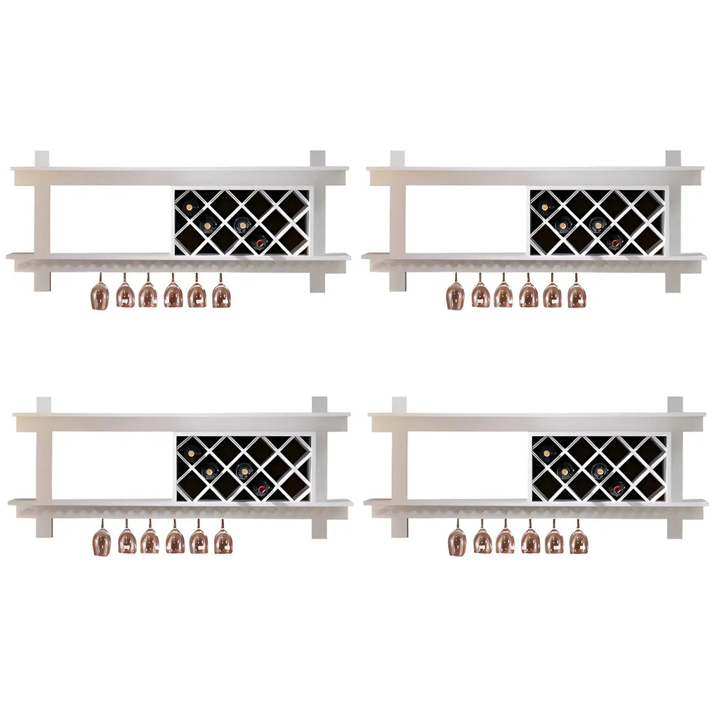 Pine Wooden Wall-Mounted Display Open Wine Bottle & Glass Rack