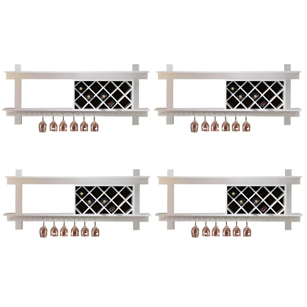 Pine Wooden Wall-Mounted Display Open Wine Bottle & Glass Rack