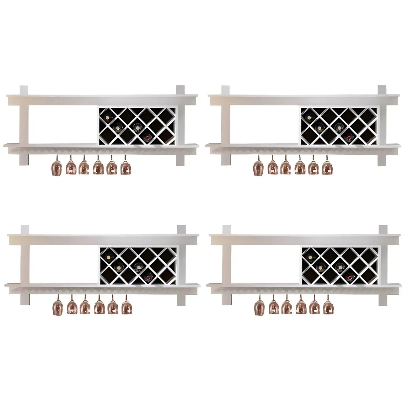 Pine Wooden Wall-Mounted Display Open Wine Bottle & Glass Rack