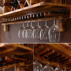 Pine Wooden Wall-Mounted Display Open Wine Bottle & Glass Rack