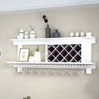 Pine Wooden Wall-Mounted Display Open Wine Bottle & Glass Rack