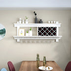 Pine Wooden Wall-Mounted Display Open Wine Bottle & Glass Rack