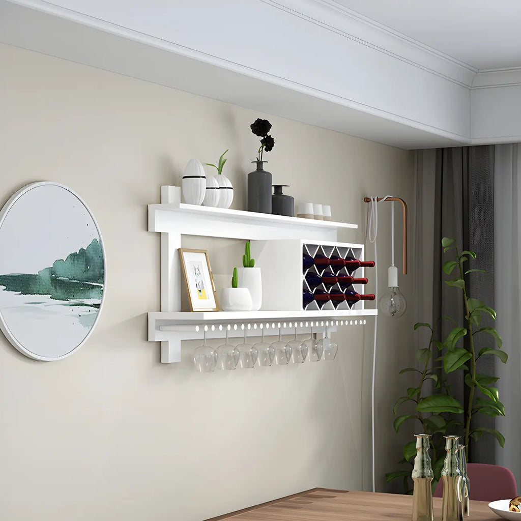 Pine Wooden Wall-Mounted Display Open Wine Bottle & Glass Rack