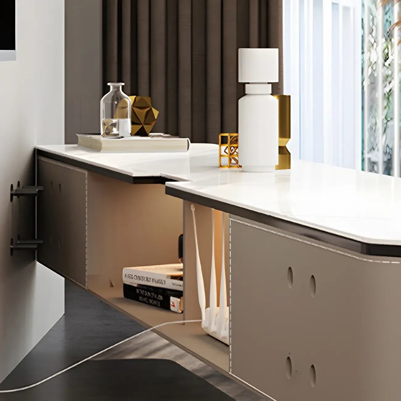 79 4-Drawer White Stone Floating Cable Management TV Stand