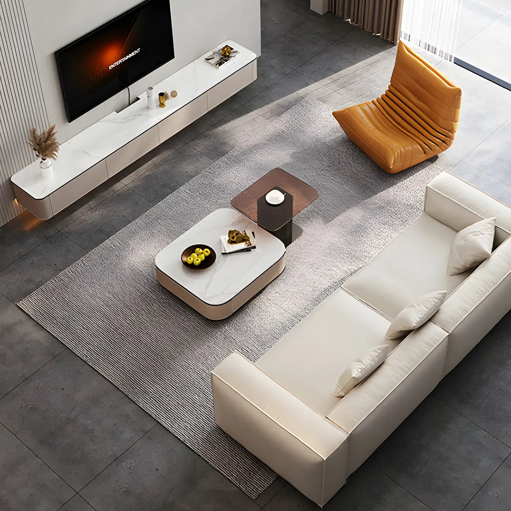 79 4-Drawer White Stone Floating Cable Management TV Stand