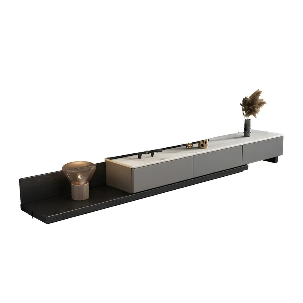 142L Grey Wood Long Open Shelf TV Stand with Storage Drawers