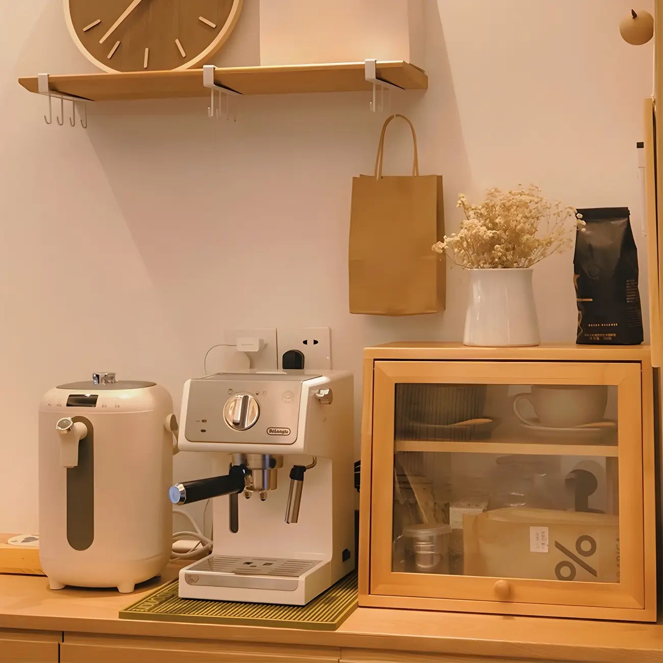 Simple Natural Glass Doors Wood Short China Cabinet