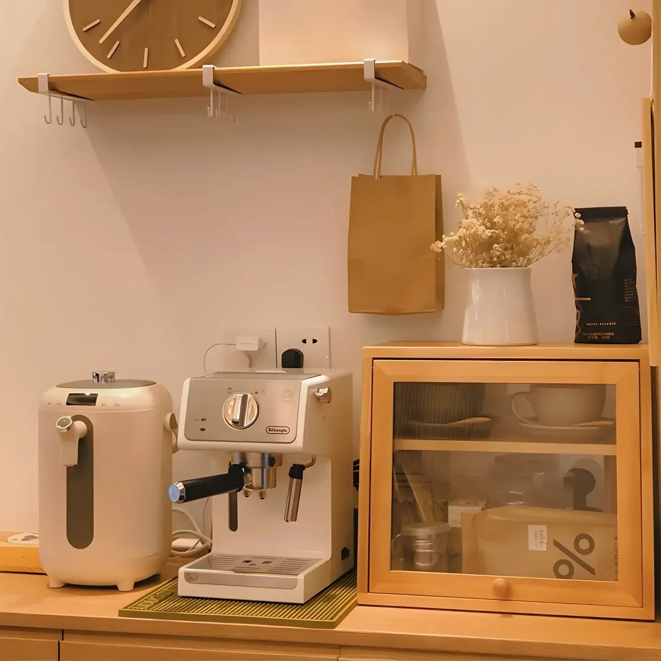 Simple Natural Glass Doors Wood Short China Cabinet