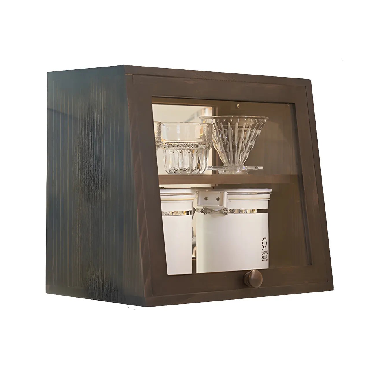 Simple Natural Glass Doors Wood Short China Cabinet