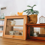 Simple Natural Glass Doors Wood Short China Cabinet