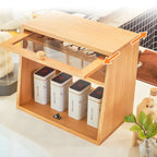 Simple Natural Glass Doors Wood Short China Cabinet