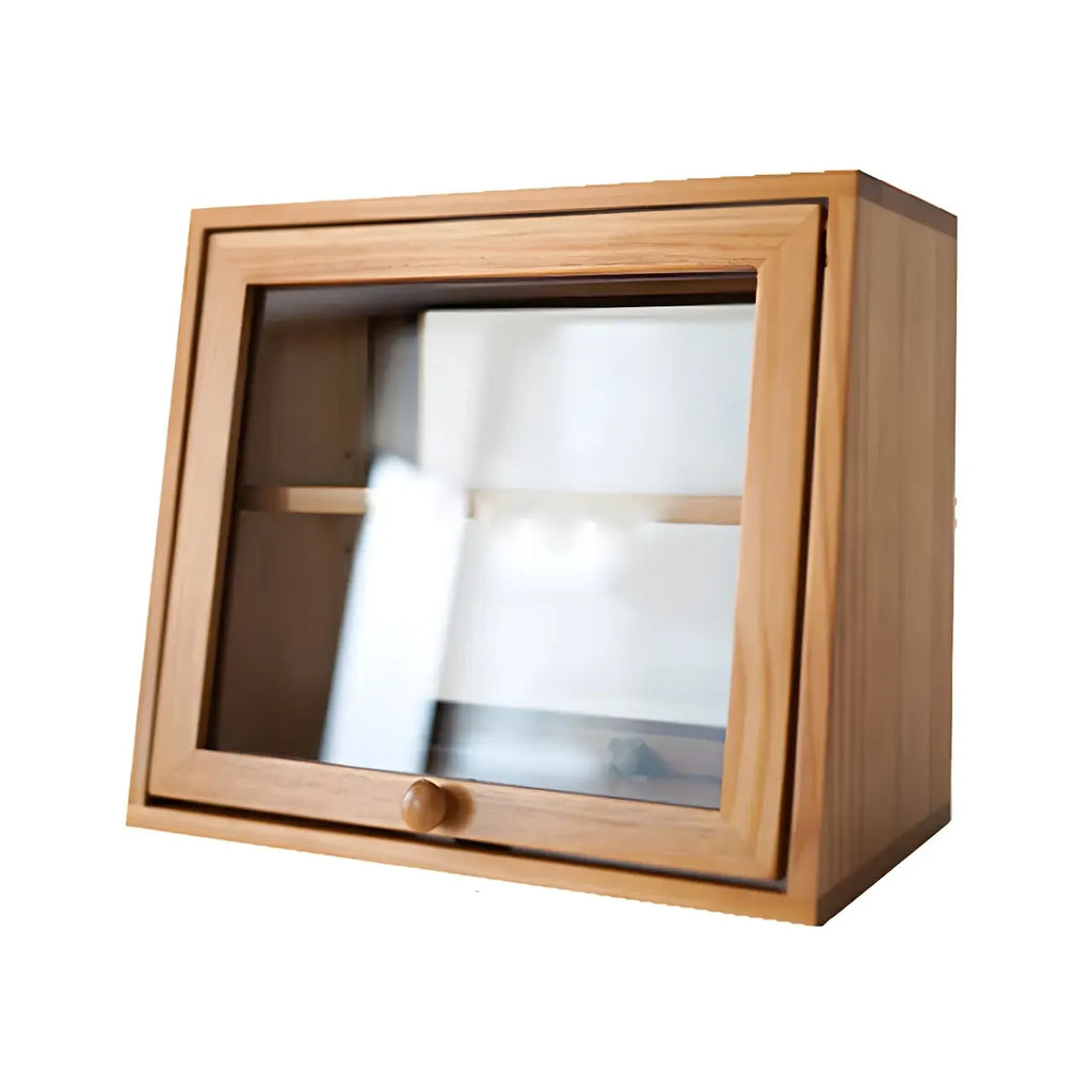 Simple Natural Glass Doors Wood Short China Cabinet